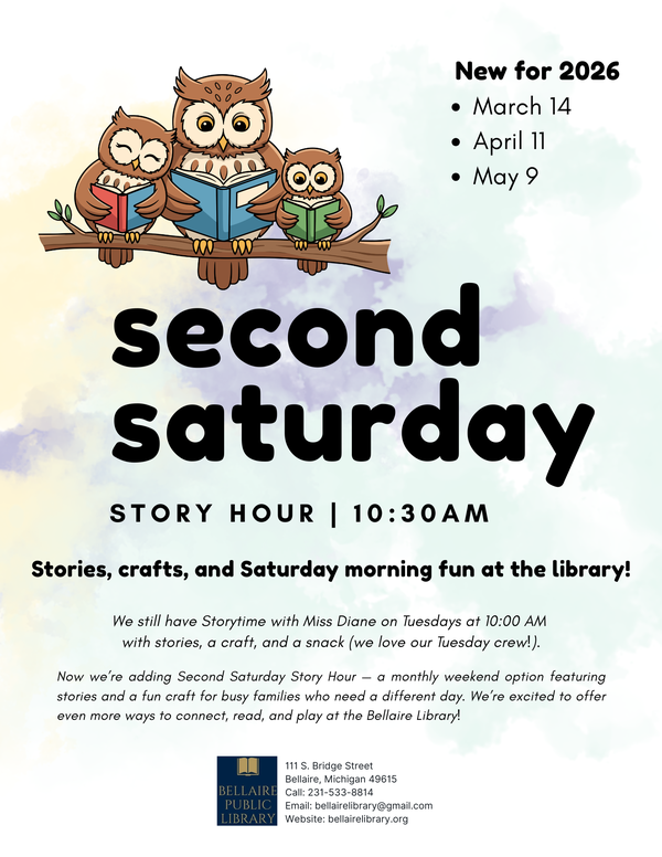 second saturday storyhour flyer (1).png Bonus Story Hour on the Second Saturday of March, April, May